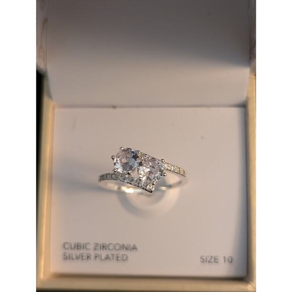 Charter Club NWT Double Solitaire CZ Silver Plated Ring Size 10 - Picture 6 of 6